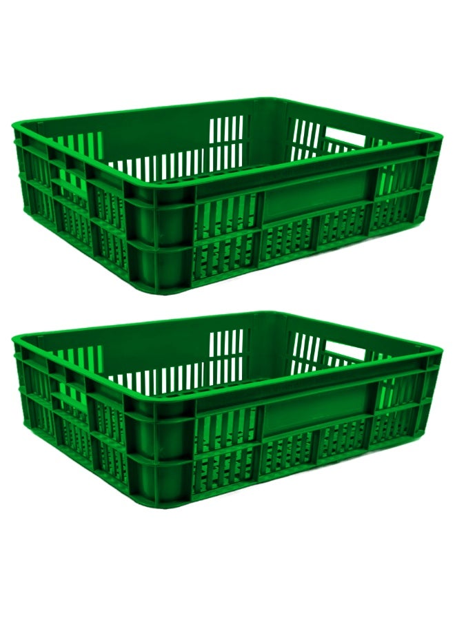 Plastica Industries LLC 2pcs of Bakery Plastic Crate 590x450x170mm, 39L Stackable Bread Storage & Transport Box for Bakeries, Restaurants & Food Distribution - Green - Image 1